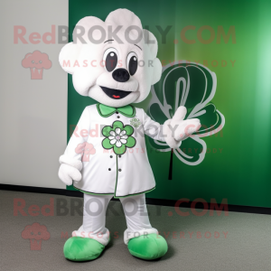 Vit fyrklöver maskot kostym...