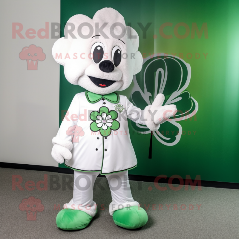 White Four Leaf Clover mascot costume character dressed with a Dress Pants and Shoe laces