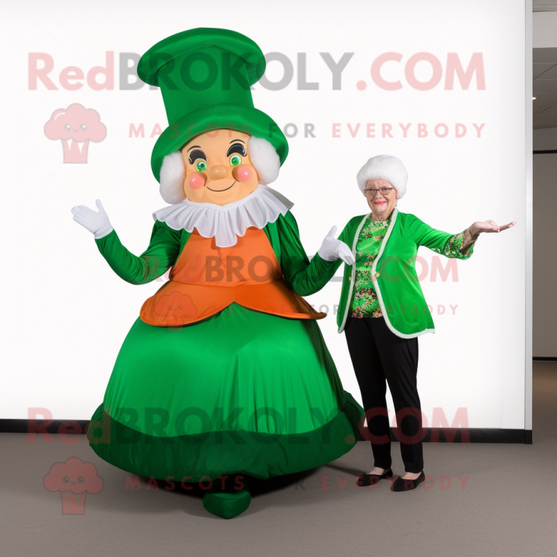 nan Leprechaun mascot costume character dressed with a Evening Gown and Caps nan Leprechaun mascot costume character dressed with a Evening Gown and Caps