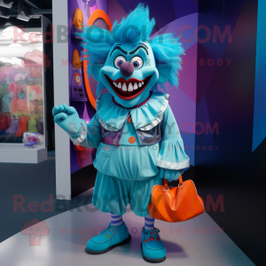 Cyan Evil Clown mascot costume character dressed with a Culottes and Wallets