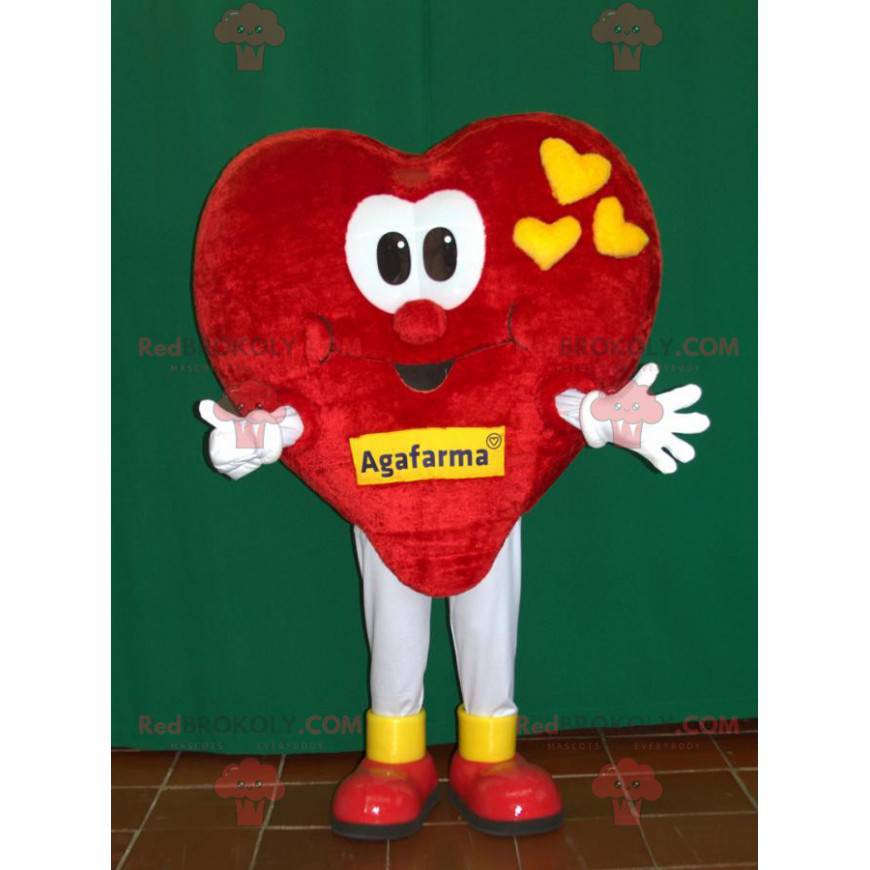 Mascotte de cœur rouge et jaune géant. Mascotte romantique -