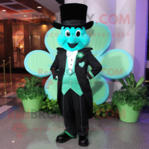 Cyan Bunch Of Shamrocks mascot costume character dressed with a Tuxedo and Brooches