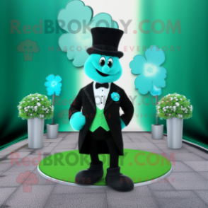 Cyan Bunch Of Shamrocks mascot costume character dressed with a Tuxedo and Brooches