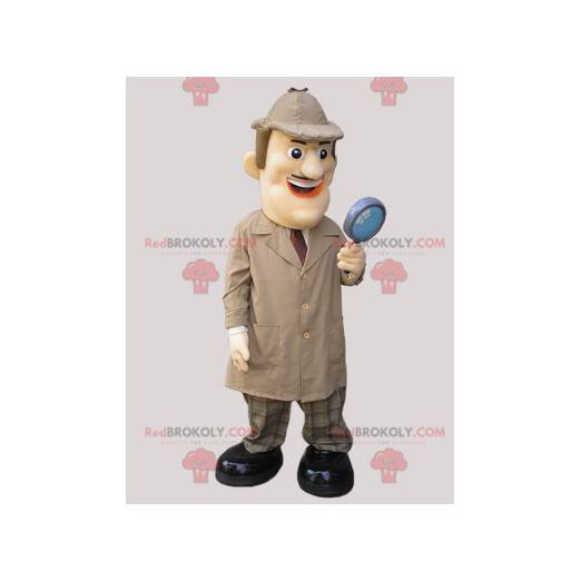 Mascotte detective privato vestito con un lungo cappotto -