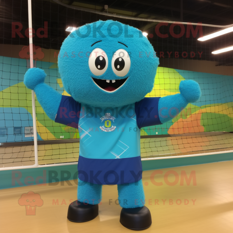 Turquoise Volleyball Net mascot costume character dressed with a Long Sleeve Tee and Wraps