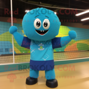 Turquoise Volleyball Net mascot costume character dressed with a Long Sleeve Tee and Wraps