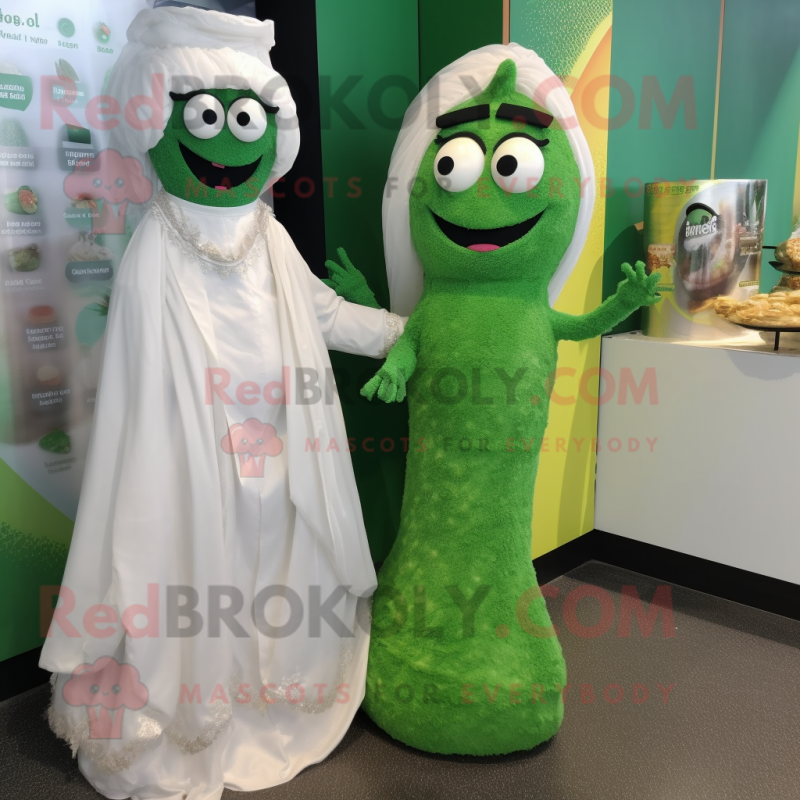 Forest Green Falafel mascot costume character dressed with a Wedding Dress and Anklets