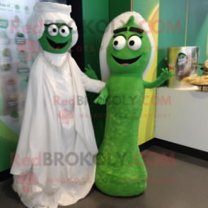 Forest Green Falafel mascot costume character dressed with a Wedding Dress and Anklets