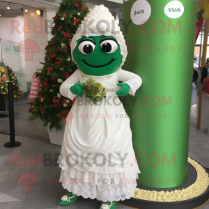 Forest Green Falafel mascot costume character dressed with a Wedding Dress and Anklets