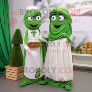 Forest Green Falafel mascot costume character dressed with a Wedding Dress and Anklets