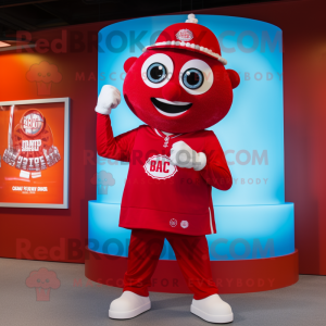 Red Ice mascot costume character dressed with a Henley Tee and Rings