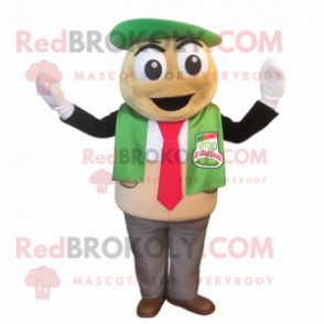 Olive Lasagna mascot costume character dressed with a Blazer and Caps