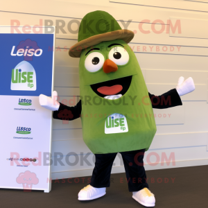 Olive Lasagna mascot costume character dressed with a Blazer and Caps