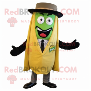 Olive Lasagna mascot costume character dressed with a Blazer and Caps