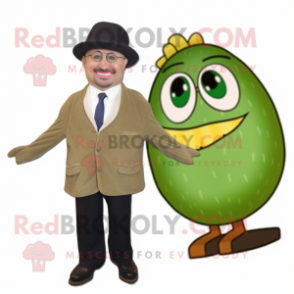 Olive Lasagna mascot costume character dressed with a Blazer and Caps