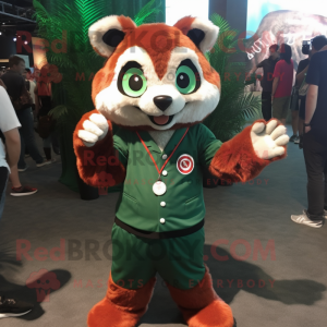 Forest Green Red Panda mascot costume character dressed with a Dress Shirt and Keychains