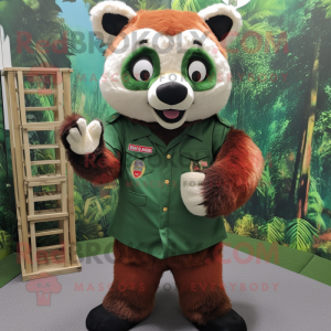 Forest Green Red Panda mascot costume character dressed with a Dress Shirt and Keychains