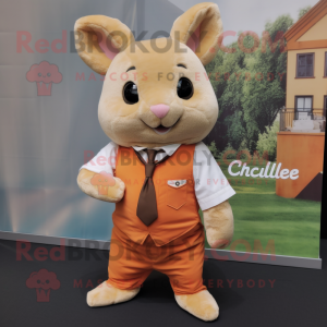 Orange Chinchilla mascot costume character dressed with a Oxford Shirt and Pocket squares