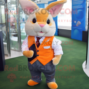 Orange Chinchilla mascot costume character dressed with a Oxford Shirt and Pocket squares
