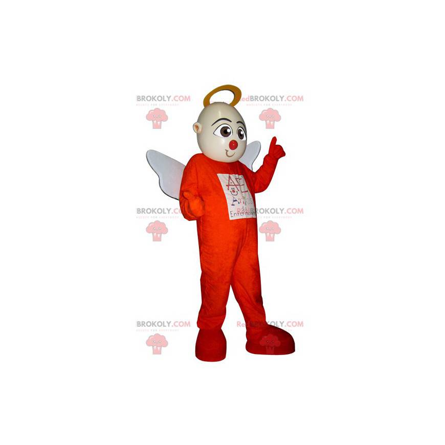 Angel mascot in orange outfit with white wings - Redbrokoly.com