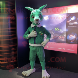 Green Kangaroo mascot costume character dressed with a Long Sleeve Tee and Digital watches