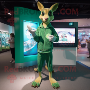 Green Kangaroo mascot costume character dressed with a Long Sleeve Tee and Digital watches