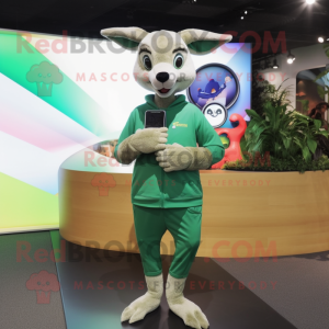 Green Kangaroo mascot costume character dressed with a Long Sleeve Tee and Digital watches