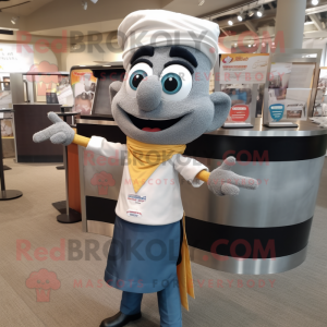 Gray Biryani mascot costume character dressed with a Jeans and Bow ties