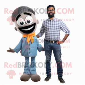 Gray Biryani mascot costume character dressed with a Jeans and Bow ties