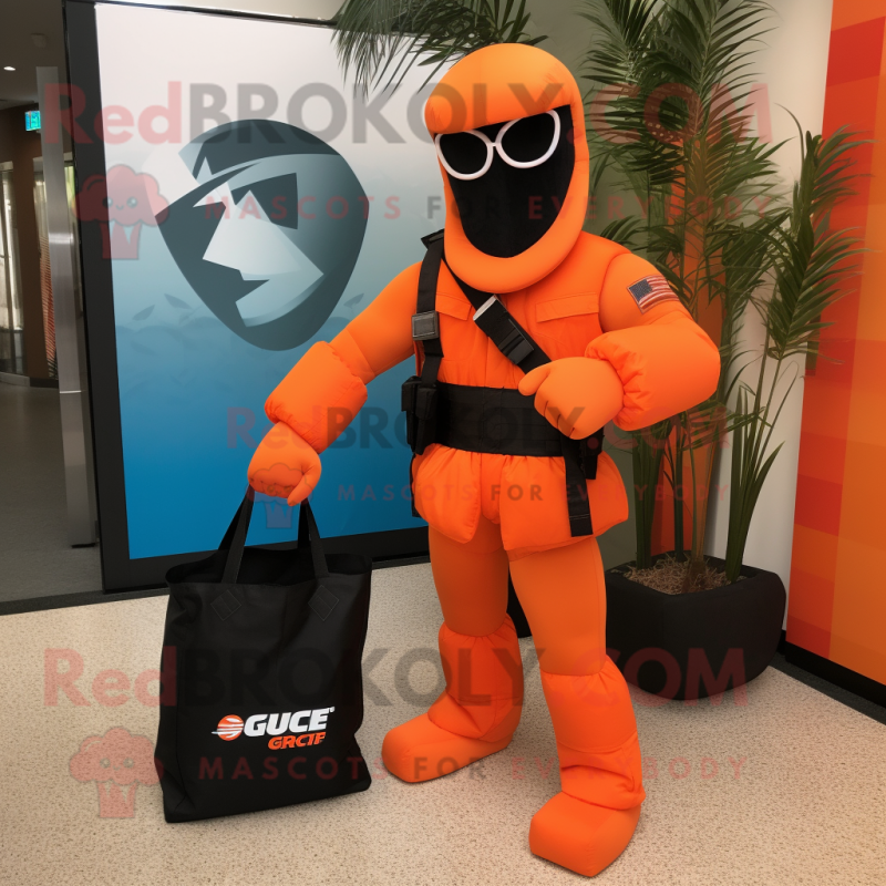 Orange Gi Joe mascot costume character dressed with a Bikini and Tote bags