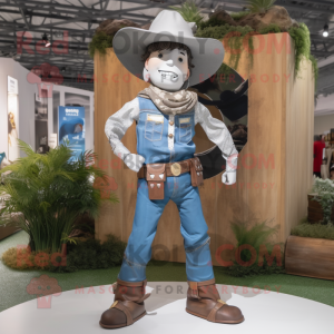 Silver Cowboy mascot costume character dressed with a Dungarees and Keychains