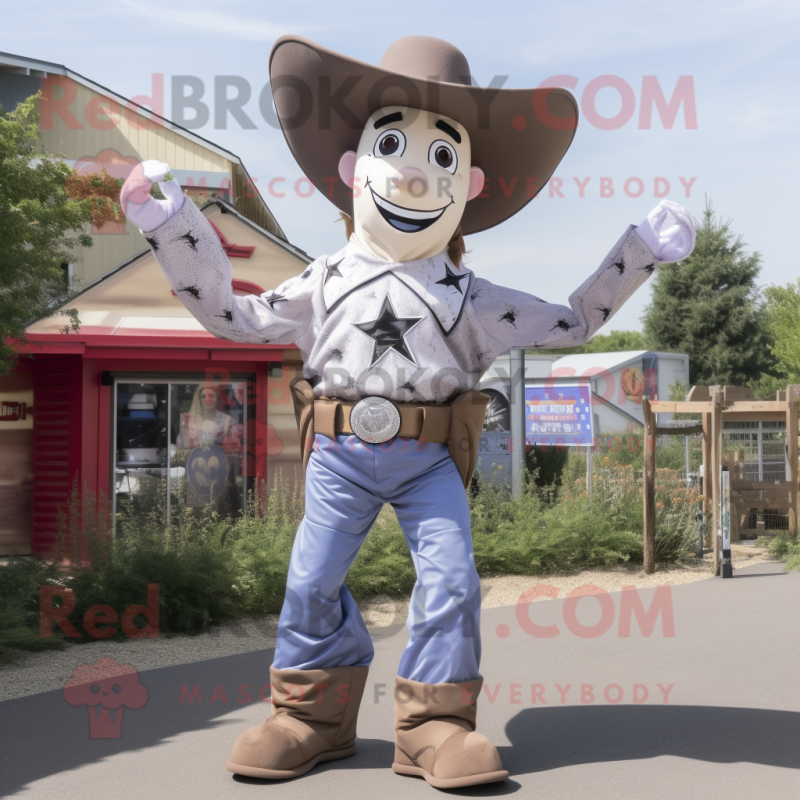 Silver Cowboy mascot costume character dressed with a Dungarees and Keychains Silver Cowboy mascot costume character dressed with a Dungarees and Keychains