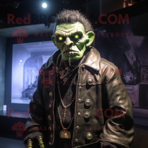 nan Frankenstein'S Monster mascot costume character dressed with a Leather Jacket and Necklaces