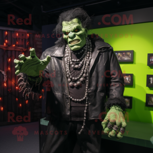 nan Frankenstein'S Monster mascot costume character dressed with a Leather Jacket and Necklaces