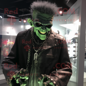 nan Frankenstein'S Monster mascot costume character dressed with a Leather Jacket and Necklaces