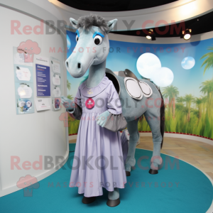 Gray Horse mascot costume character dressed with a Maxi Dress and Coin purses
