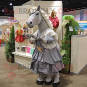 Gray Horse mascot costume character dressed with a Maxi Dress and Coin purses