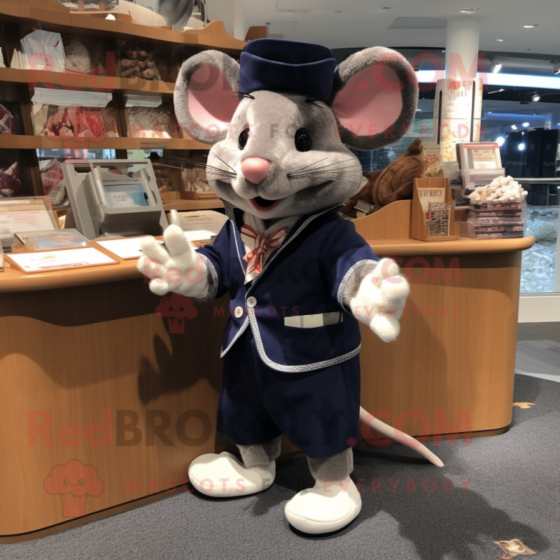 Navy Rat mascot costume character dressed with a Cardigan and Coin purses