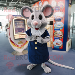 Navy Rat mascot costume character dressed with a Cardigan and Coin purses