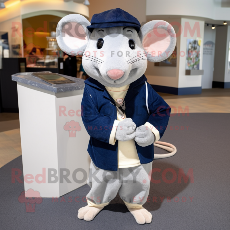 Navy Rat mascot costume character dressed with a Cardigan and Coin purses Navy Rat mascot costume character dressed with a Cardigan and Coin purses