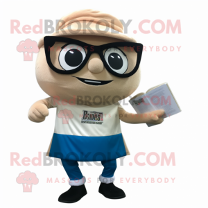 Beige Pho mascot costume character dressed with a Capri Pants and Reading glasses