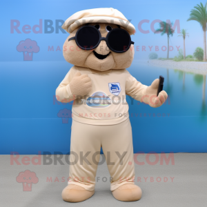 Beige Pho mascot costume character dressed with a Capri Pants and Reading glasses