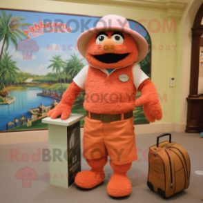 Peach Jambalaya mascot costume character dressed with a Bermuda Shorts and Handbags