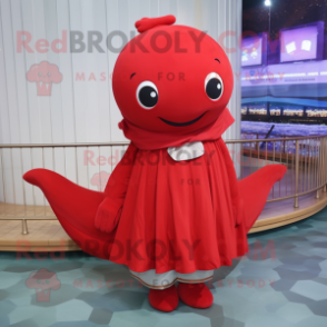 Red Whale mascot costume character dressed with a Dress and Beanies