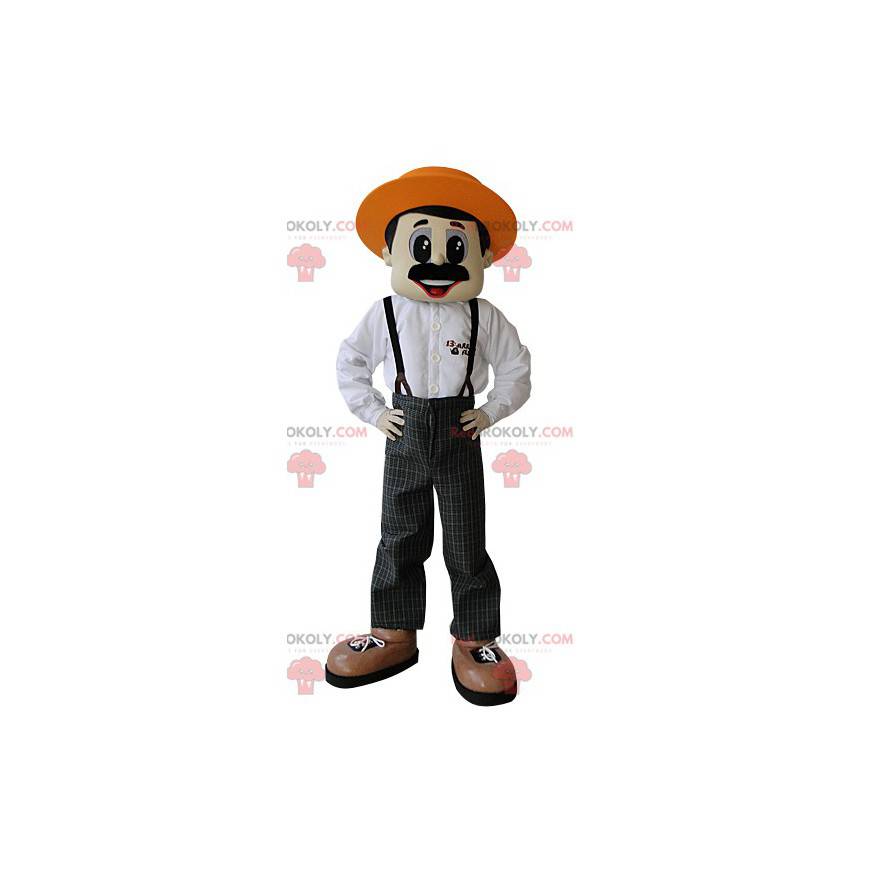 Mascote de fazendeiro bigodudo com chapéu - Redbrokoly.com