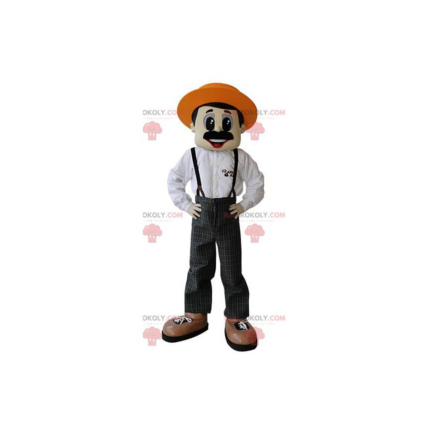 Schnurrbart-Bauernmaskottchen mit Hut - Redbrokoly.com