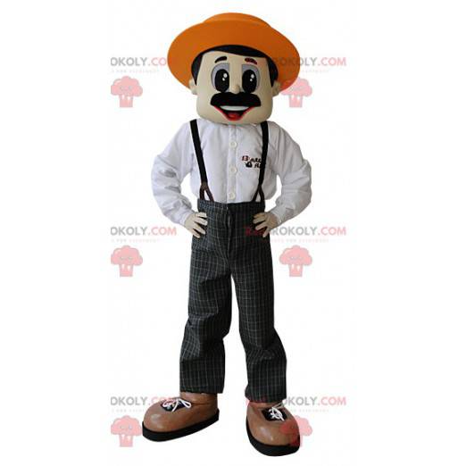 Mascotte de fermier moustachu avec un chapeau - Redbrokoly.com