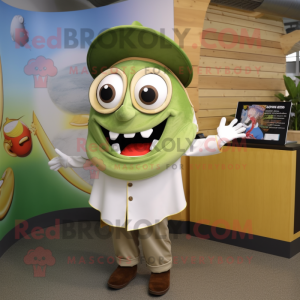 Olive Fish Tacos mascot costume character dressed with a Poplin Shirt and Rings