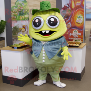 Olive Fish Tacos mascot costume character dressed with a Poplin Shirt and Rings