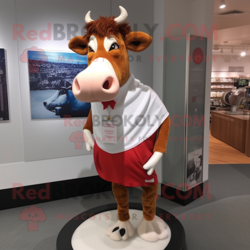 nan Guernsey Cow mascot costume character dressed with a Running Shorts and Shawl pins